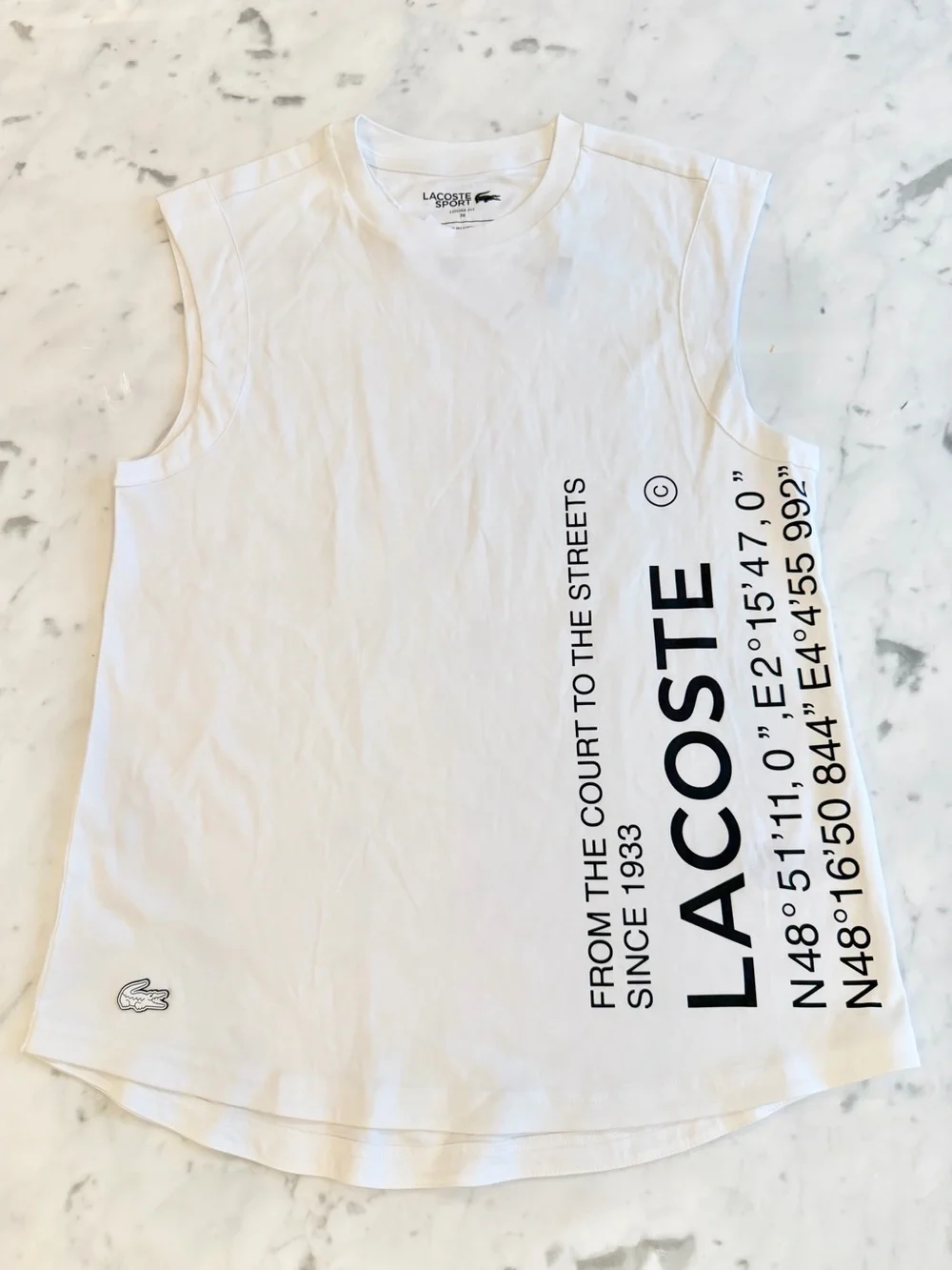 Lacoste White Sleeveless Logo Tennis Top Size Large - Picture 2 of 5